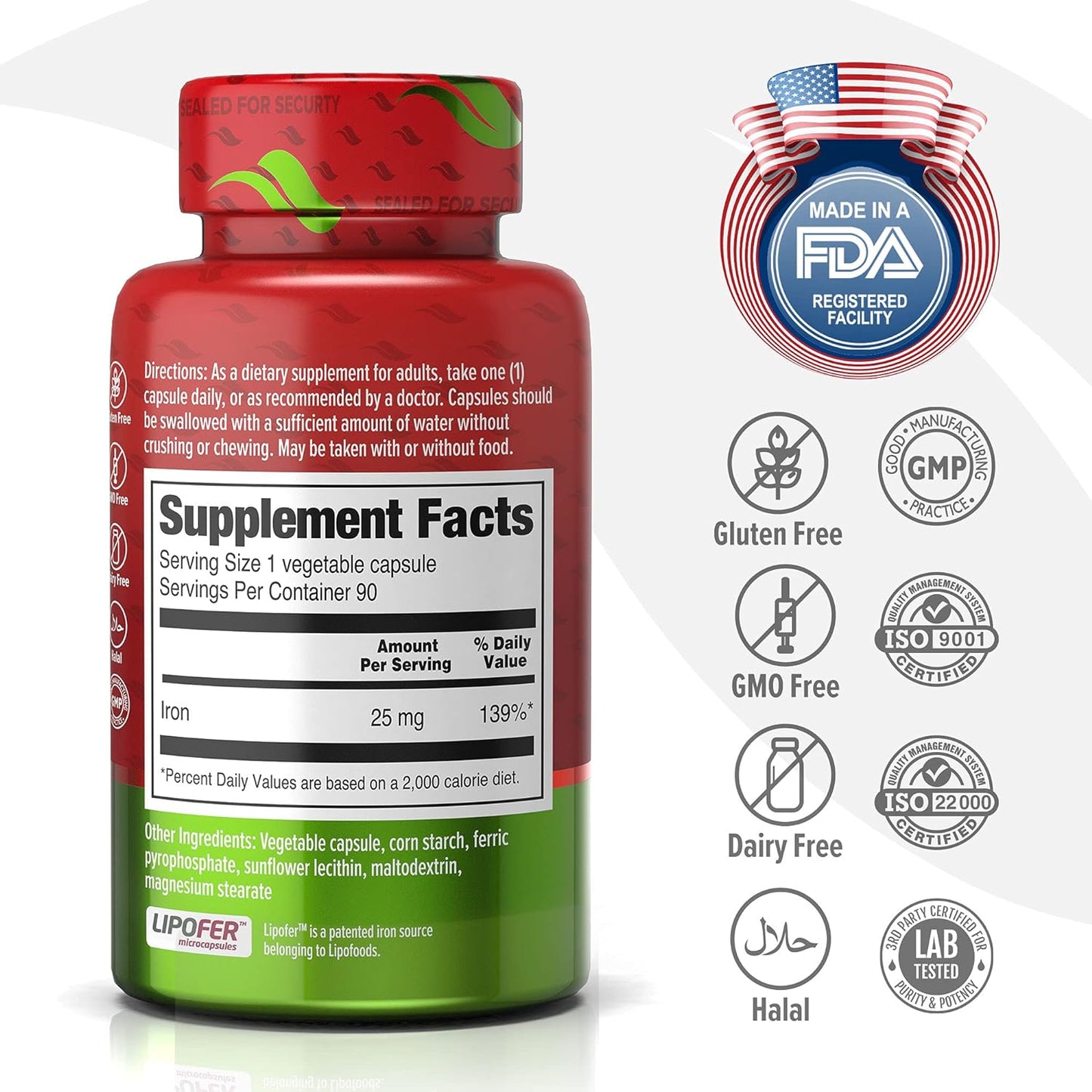 ORZAX Iron Supplement 25 mg -Liposomal Technology-90 Vegetable Capsules