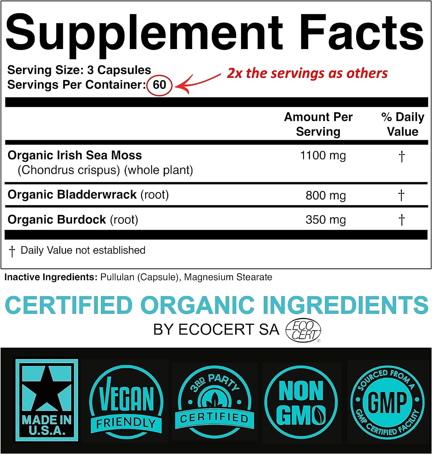 Certified Organic Sea Moss Capsules 2250mg - 180 capsules