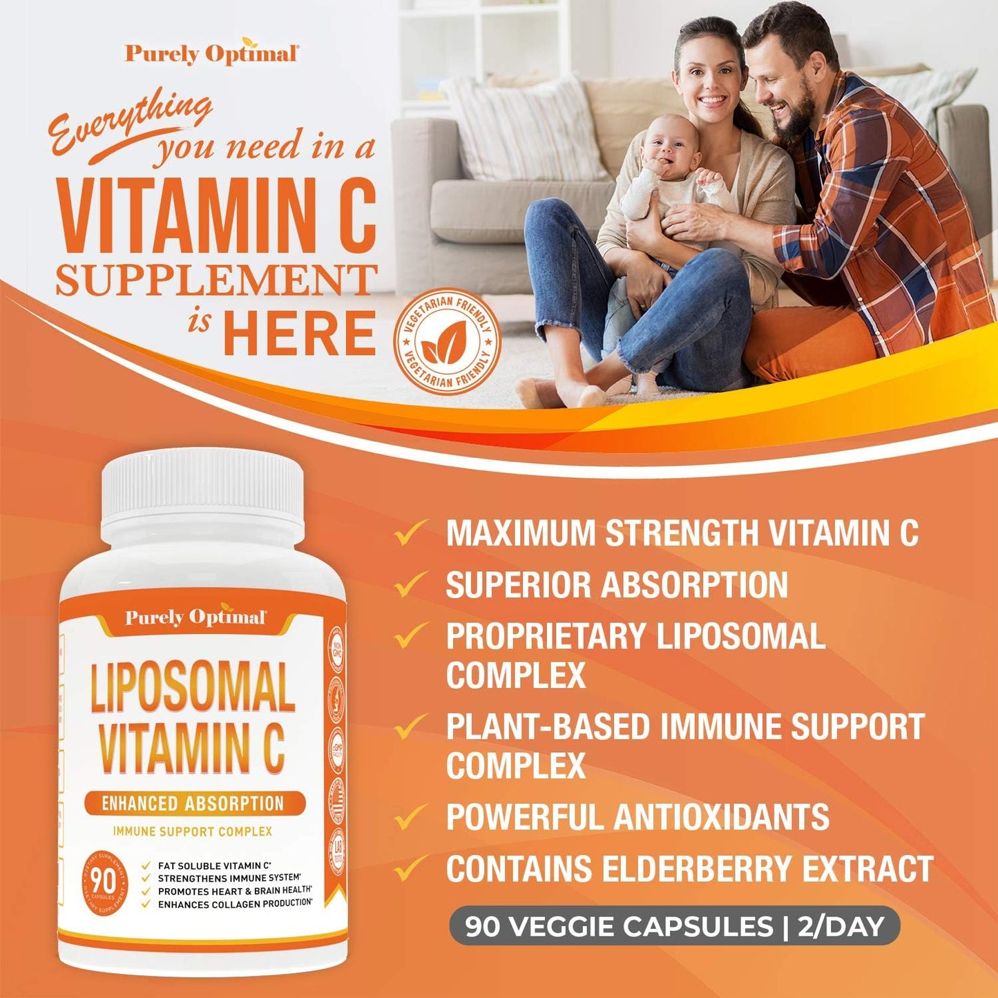 Premium Liposomal Vitamin C Supplement High Absorption, Fat Soluble Ascorbic Acid-90 Capsules