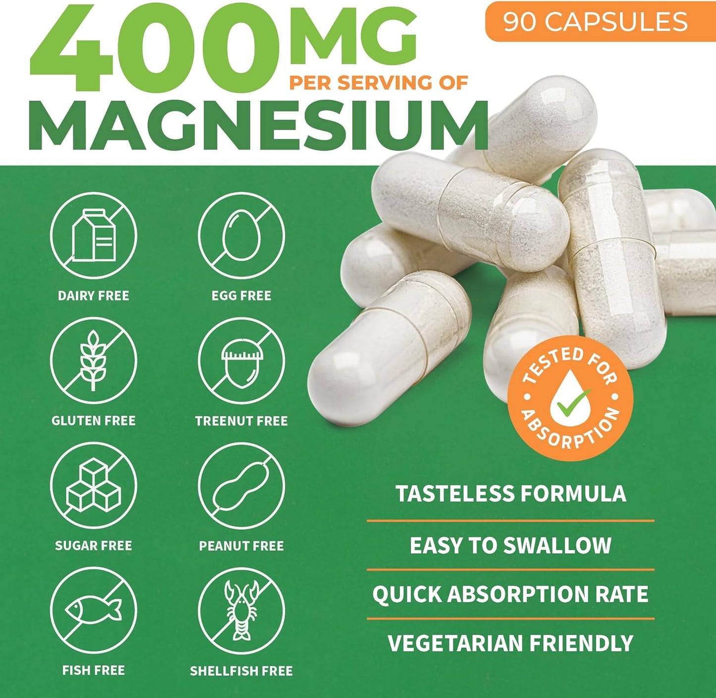 Pure Magnesium Glycinate 400mg High Absorption Magnesium Glycinate 90 Capsules