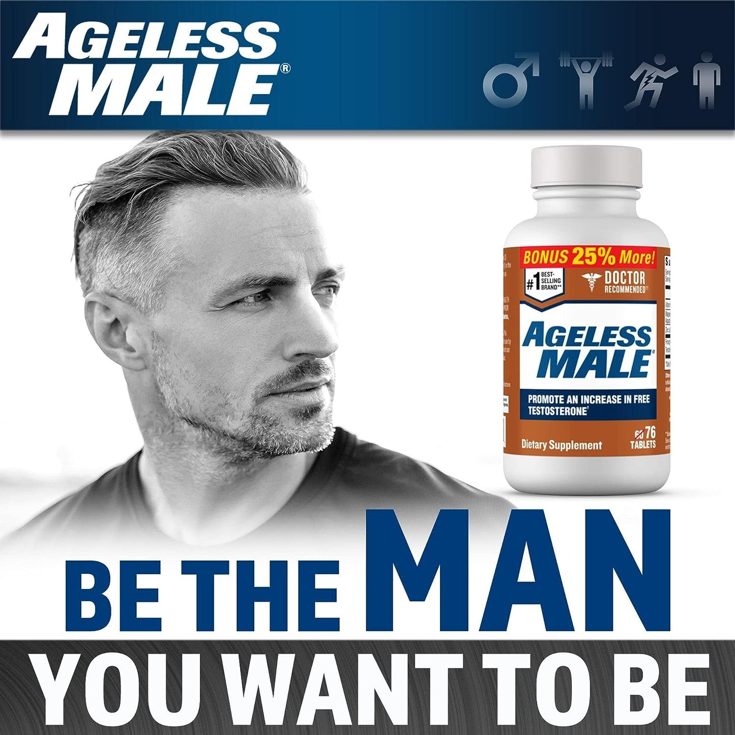 New Vitality Ageless Male Free Testosterone Booster Supplement for Men, 76 Tablets