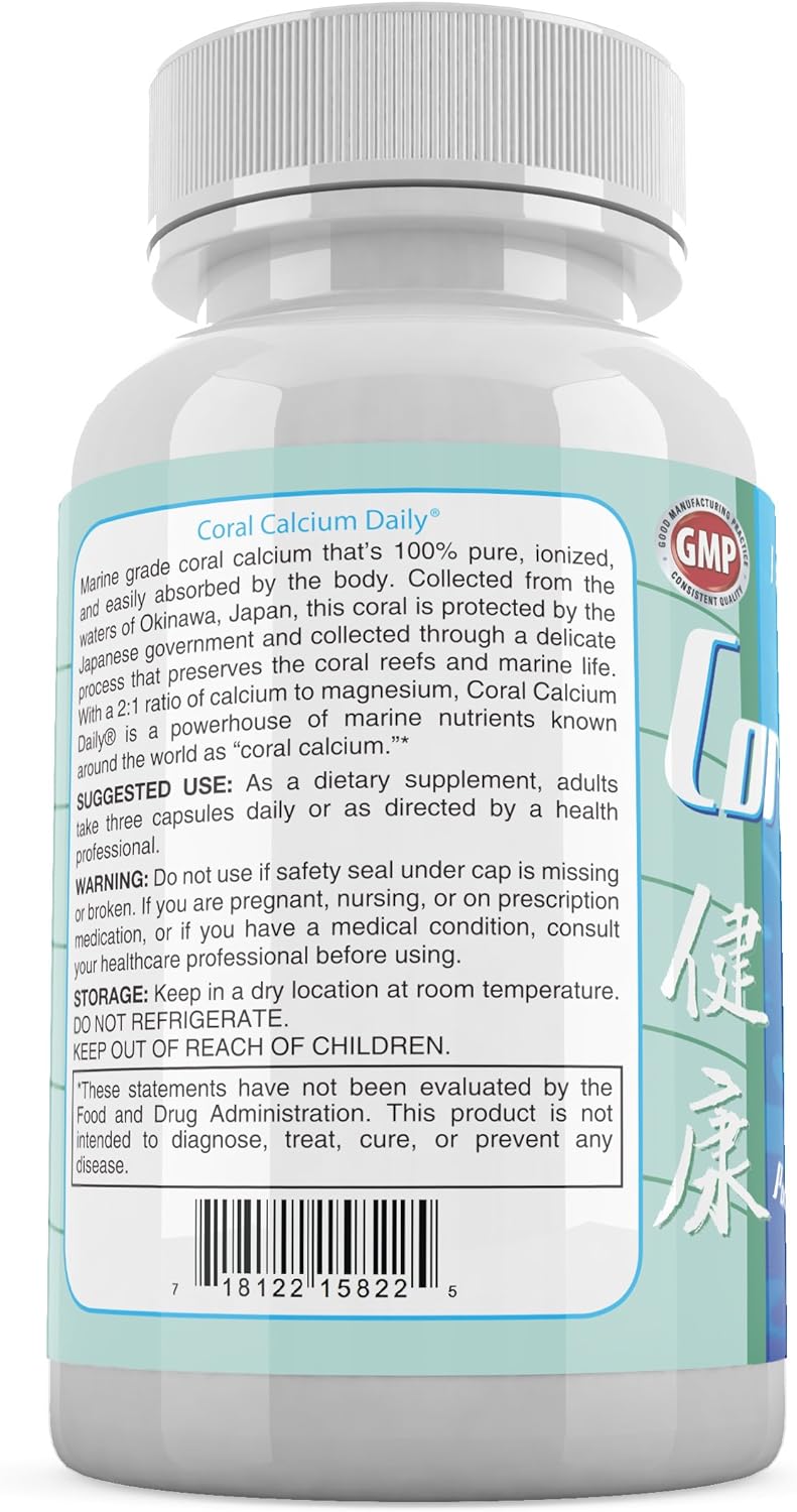 Daily Health, Coral Calcium Pure Okinawa   Marine-Grade Supplement with 72 Trace Minerals - 1475mg, 90 Capsules