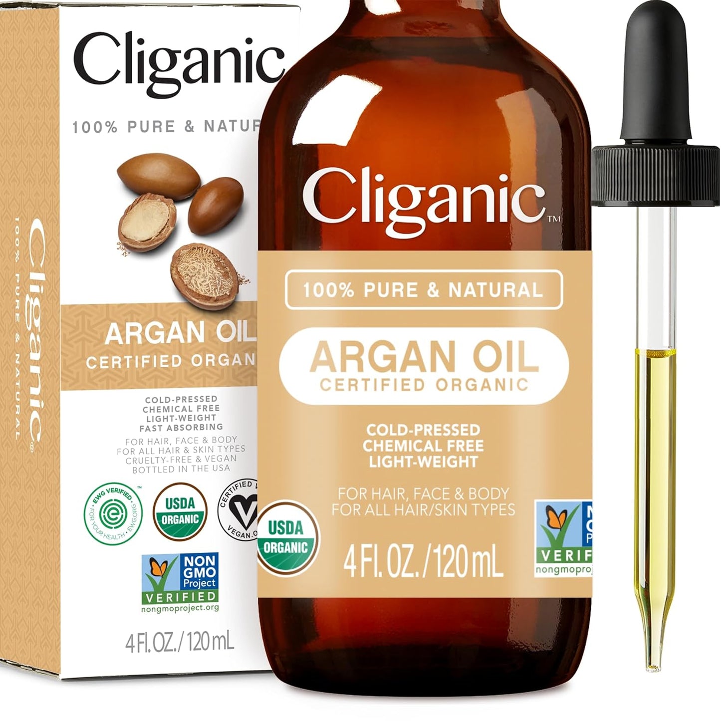 Cliganic USDA Organic Argan Oil, 100% Pure 4 floz