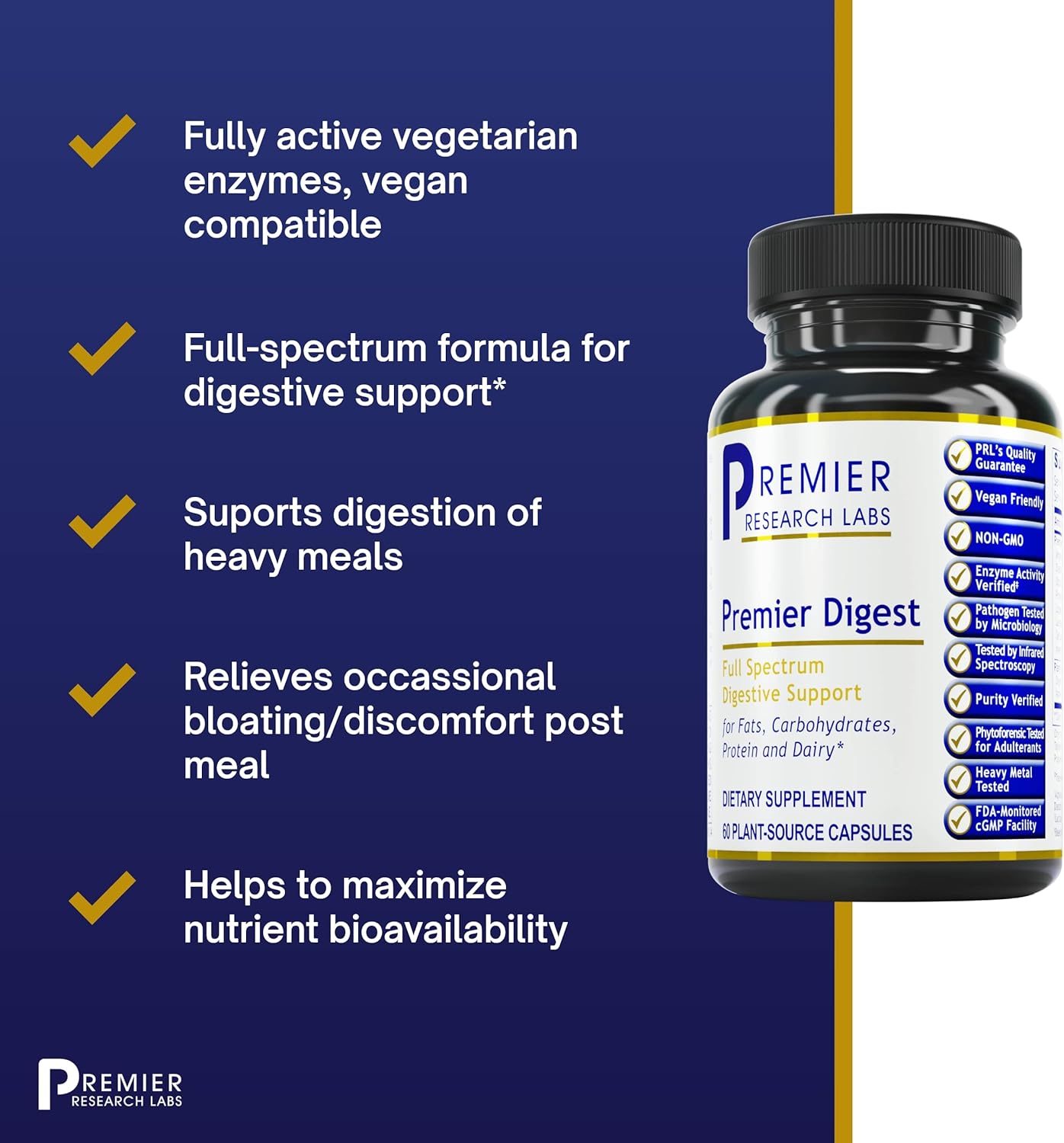 Premier Research Labs Promotes Full-Spectrum Digestive Support -60 Plant-Sourced Capsules