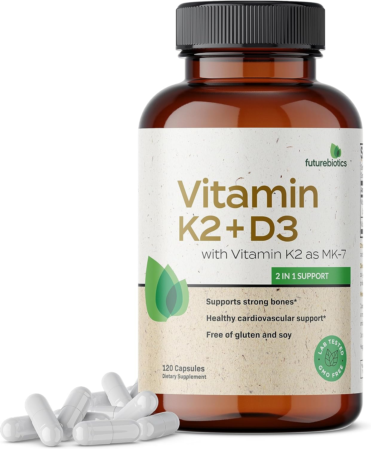 Futurebiotics Vitamin K2 with D3 Supplement  120 Vegetarian Capsules