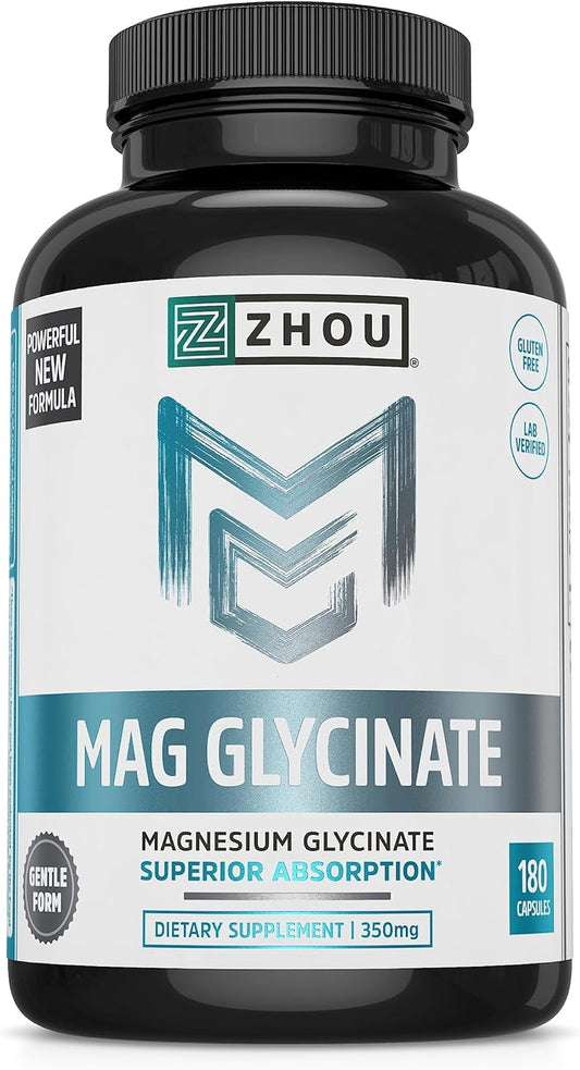 Zhou Magnesium Glycinate Complex  Time-Release Absorption, 180 Capsules