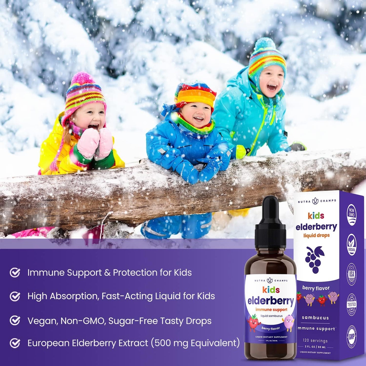 Black Elderberry for Kids Liquid Drops | 10:1 Extract Sambucus Elderberry Syrup for Kids  60 ml