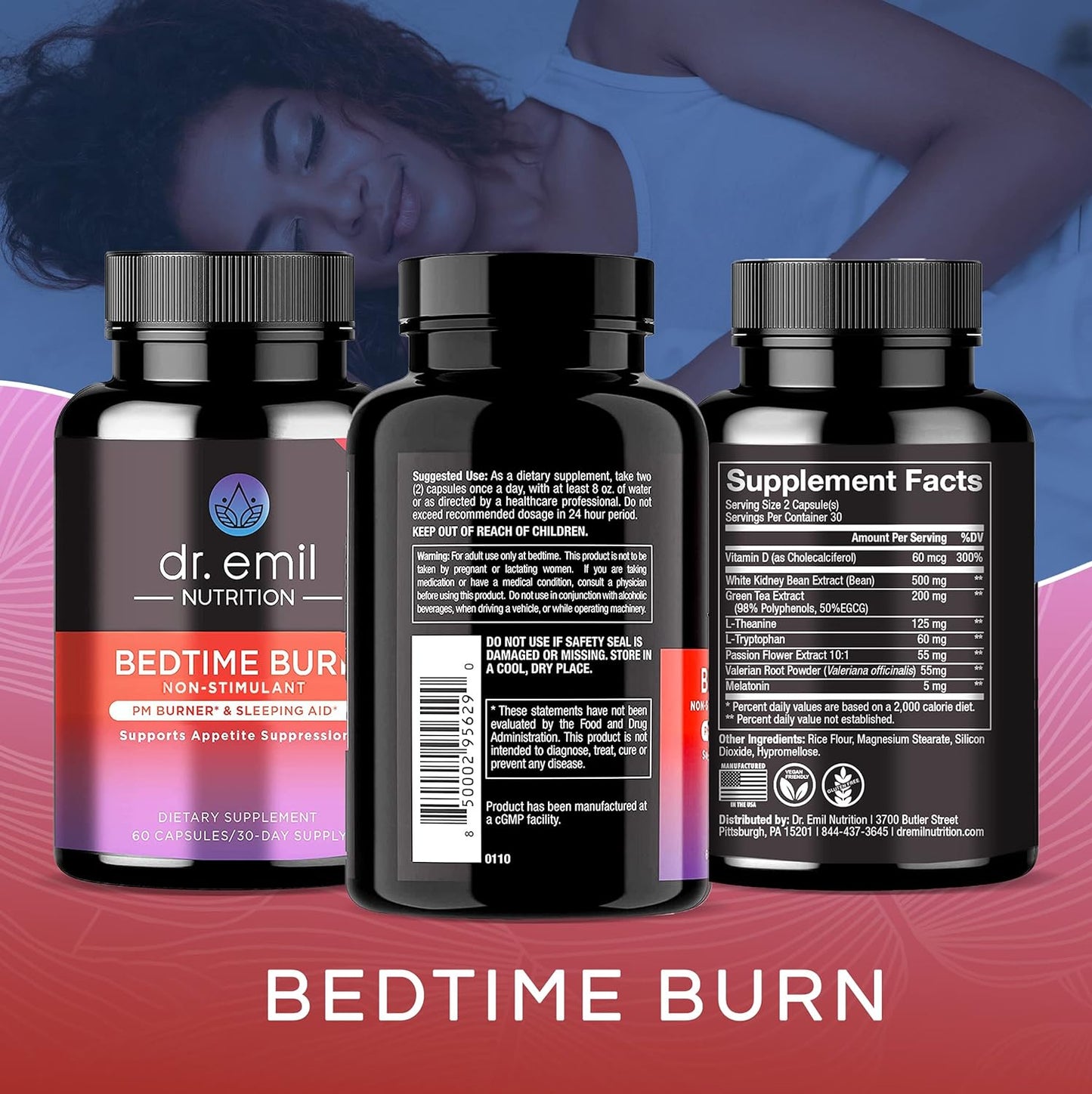 DR EMIL NUTRITION Bedtime Burn - PM Burner & Sleep Aid - Stimulant-Free - 30 Day Supply