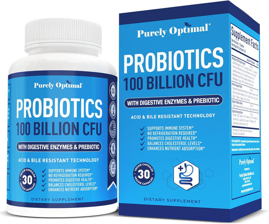 Purely Optimal Premium Probiotics 100 Billion CFU w/Digestive Enzymes