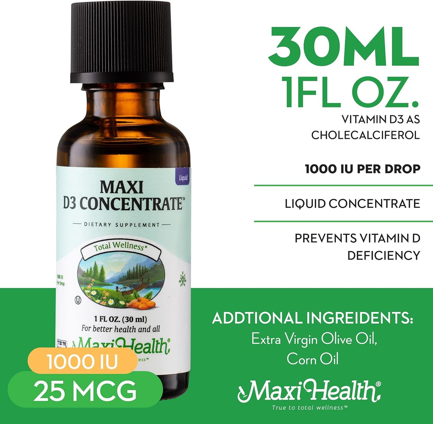 Maxi Health Vitamin D3 Concentrate - 1000 IU Per Drop 1 fl oz