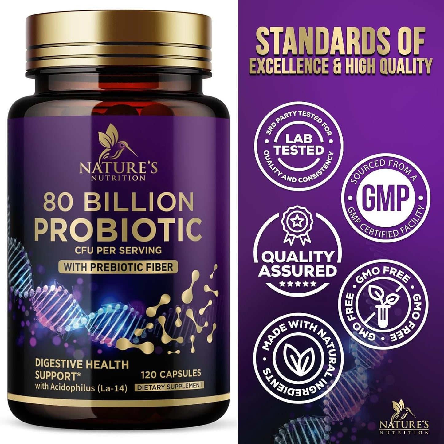 Probiotic Supplement 80 Billion CFU + Prebiotics - 120 Capsules