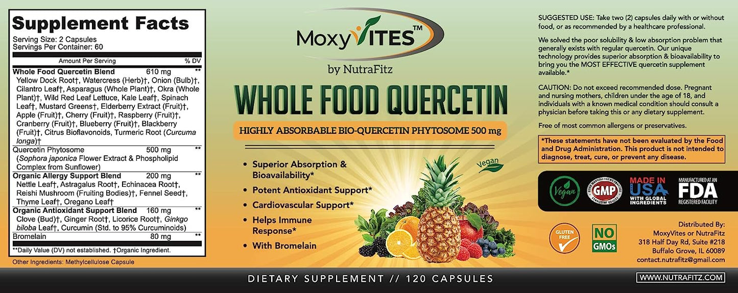 Quercetin with Bromelain 500mg Supplement - 120 capsules