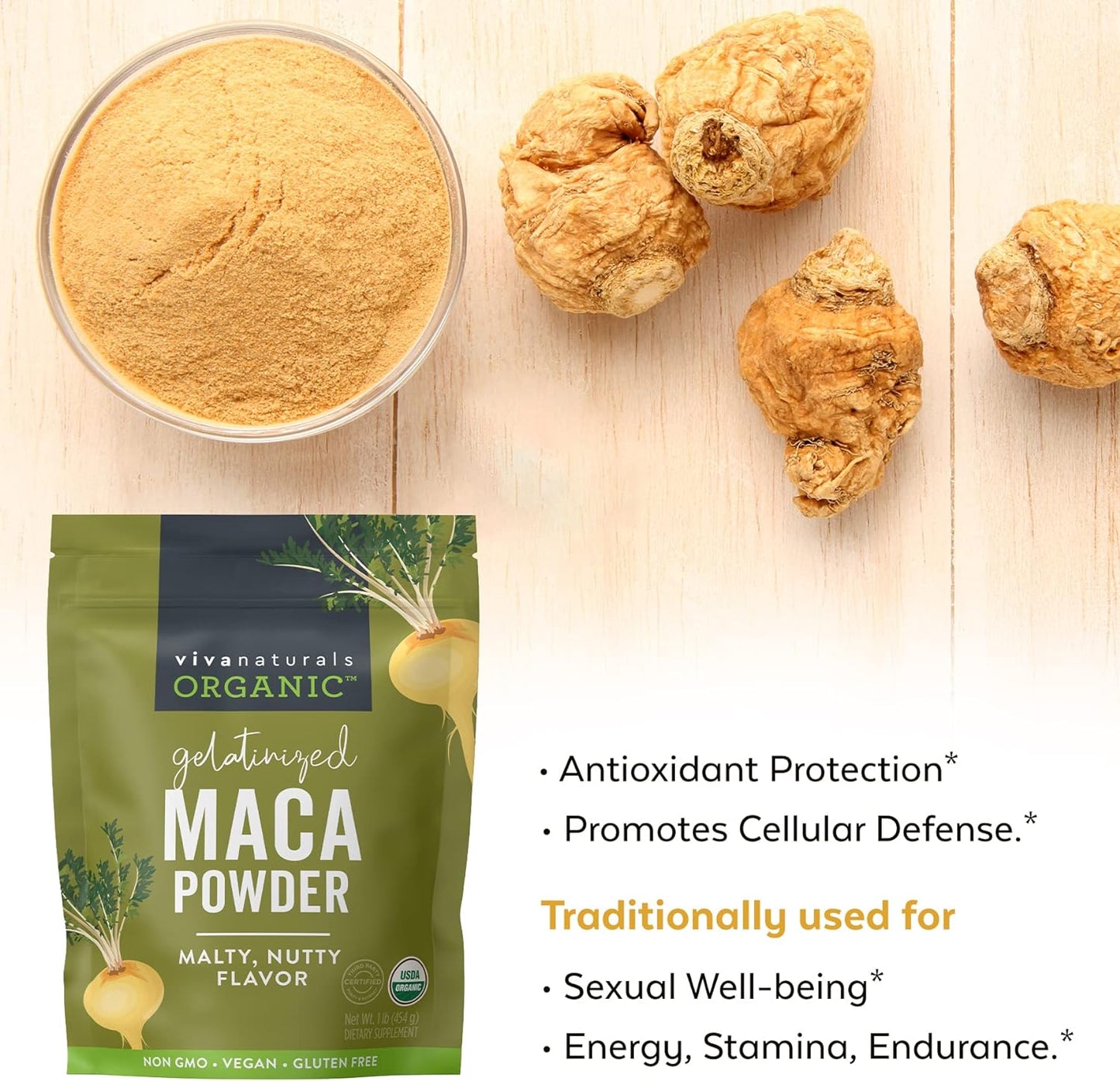 Viva Naturals Organic Maca Powder - Gelatinized Maca Powder Organic