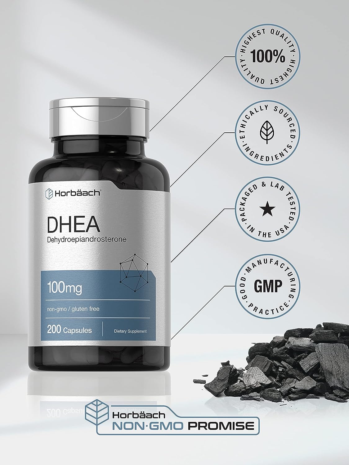 DHEA 200 Capsules   Non-GMO, Gluten Free Supplement by Horbaach