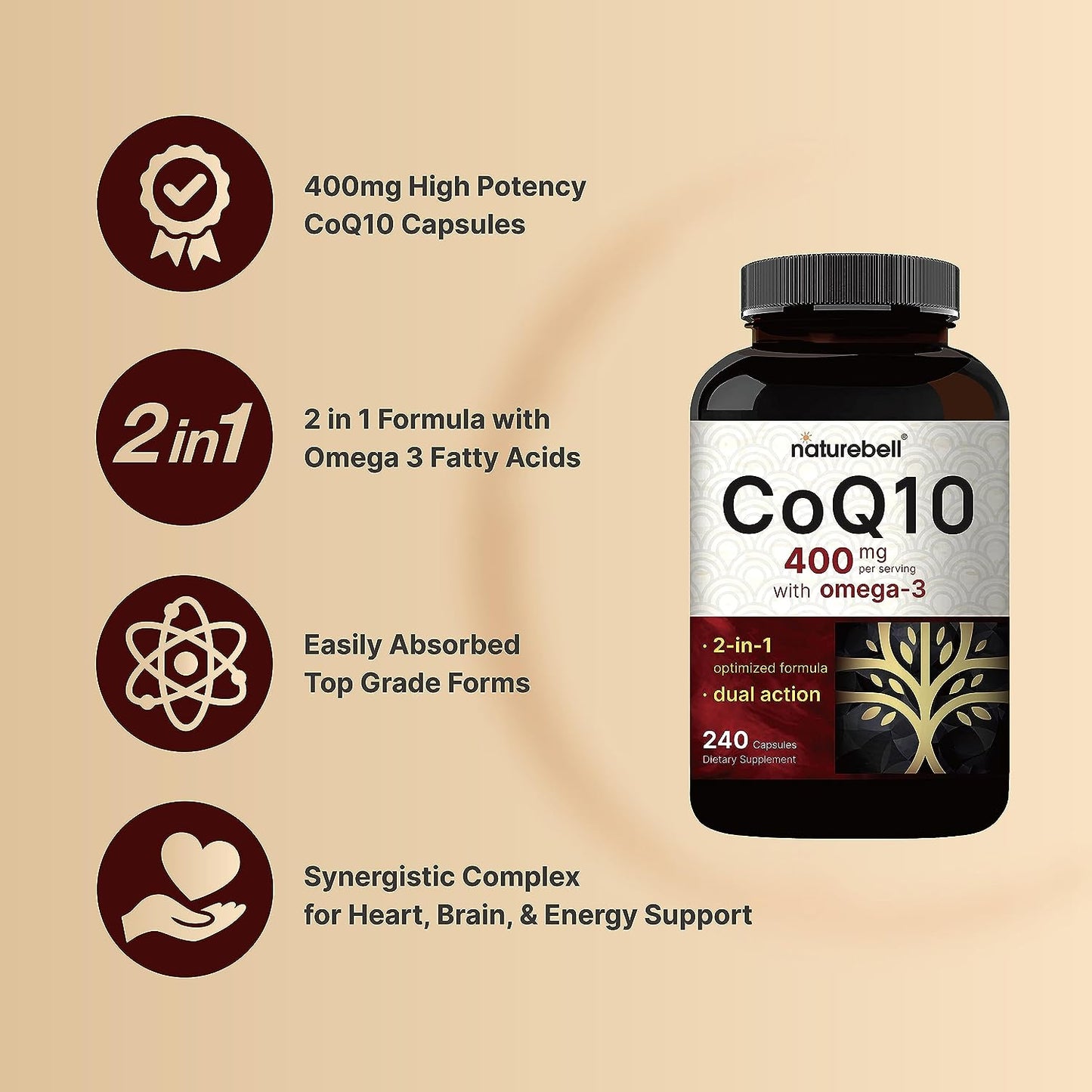 CoQ10 (Ubiquinone) with Omega 3 Fatty Acids, 240 Capsules