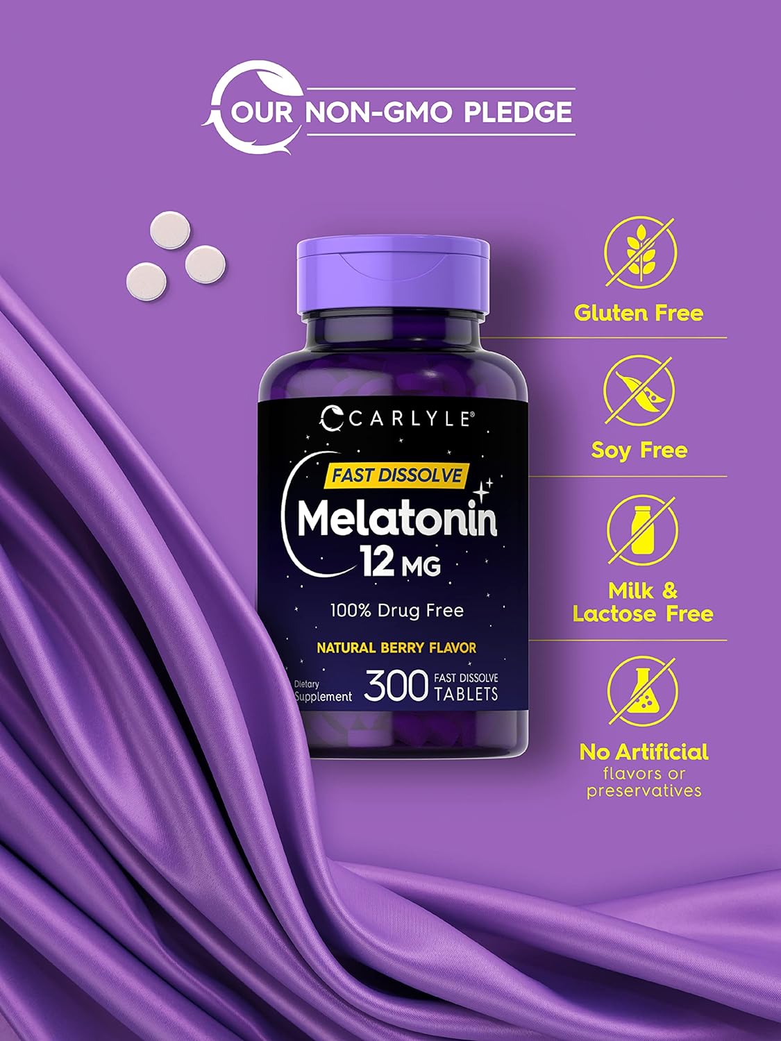 Carlyle Melatonin Natural Berry Flavor 12 mg Fast Dissolve 300 Tablets