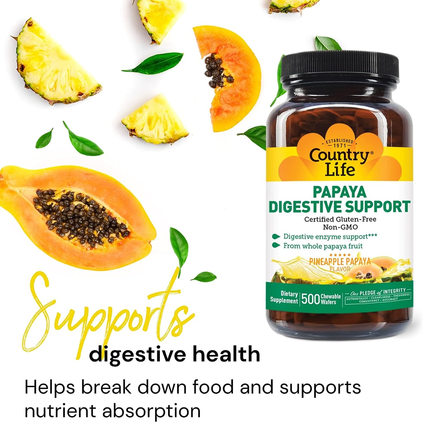 Country Life, Papaya Digestive Support  500 ct