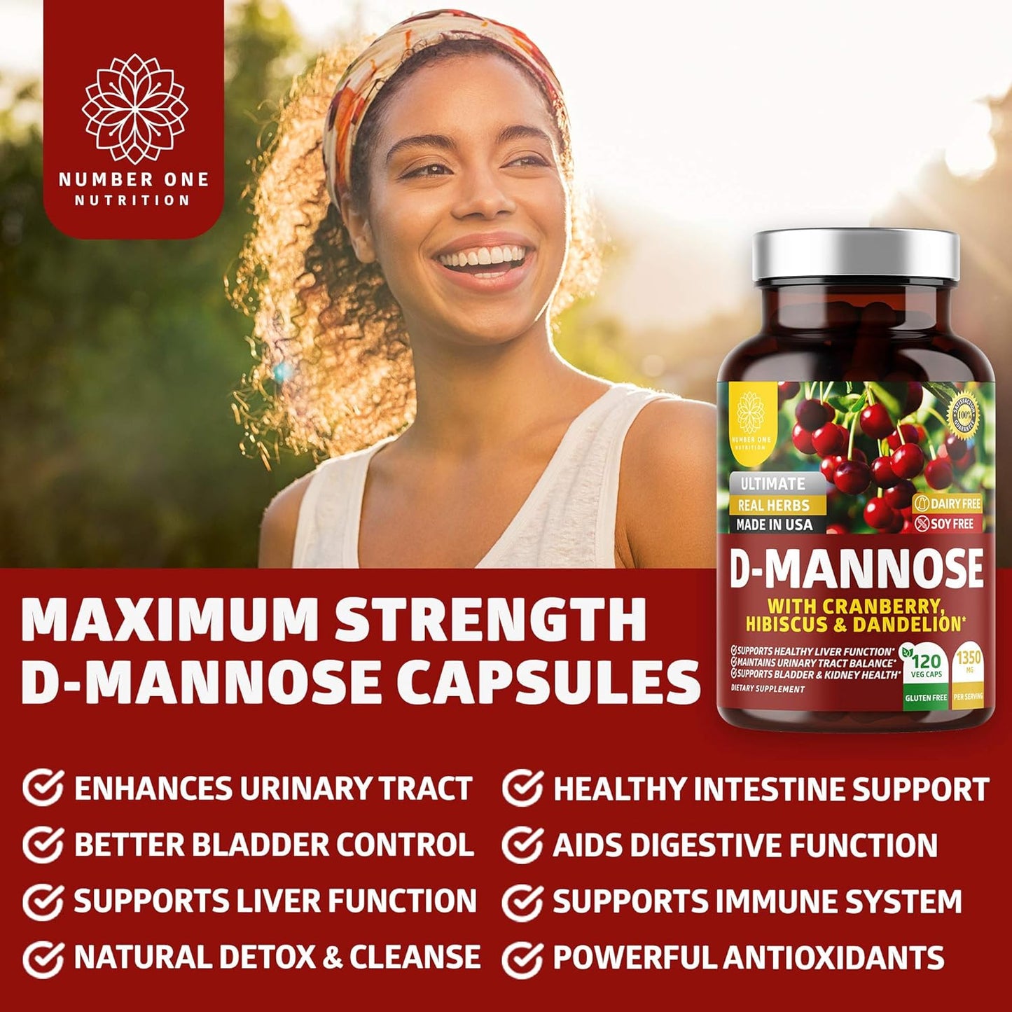 Number One Nutrition Premium D Mannose with Cranberry 120 Veg Caps