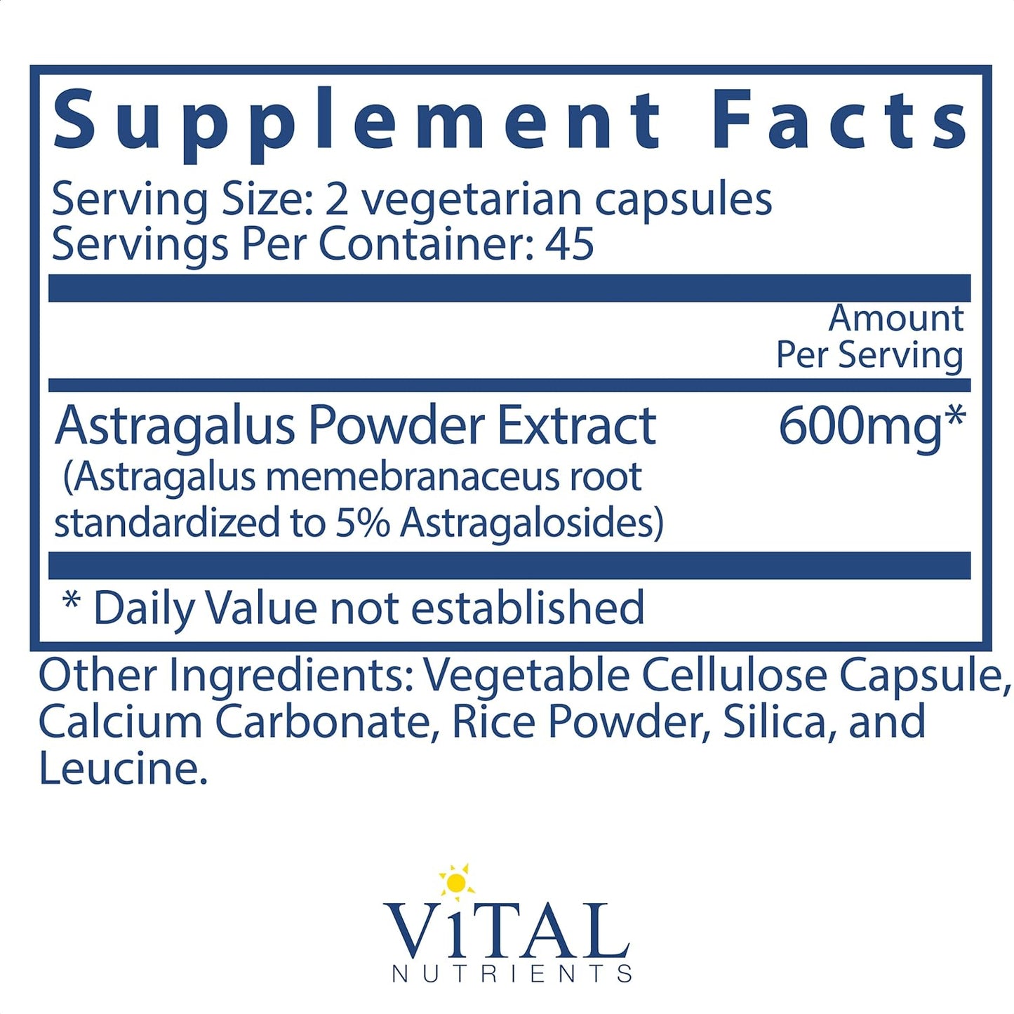 Vital Nutrients - Astragalus Root Extract  90 Vegetarian Capsules