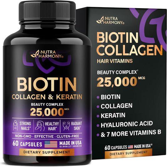 Biotin Collagen  Keratin  Hyaluronic Acid Hair Growth  60 Capsules