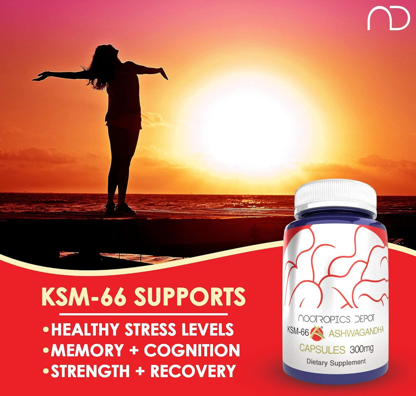 Nootropics Depot KSM-66 Ashwagandha  180 Capsules