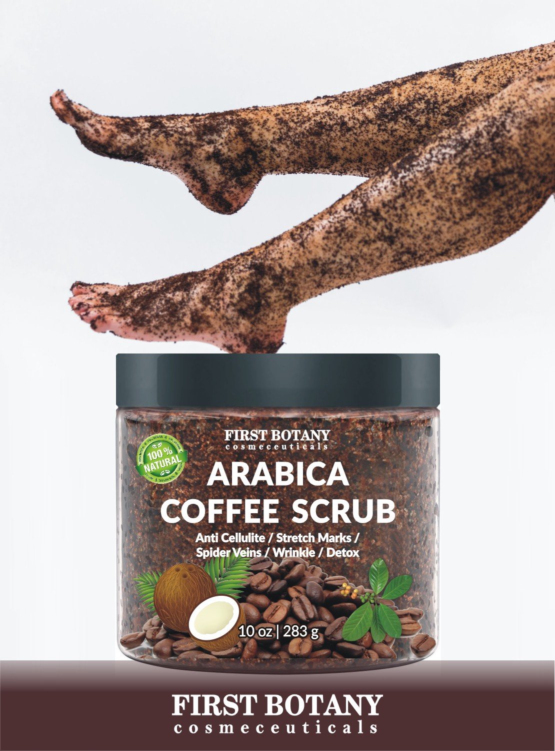 100% Natural Arabica Coffee Scrub with Organic , Coconut and Shea Butter