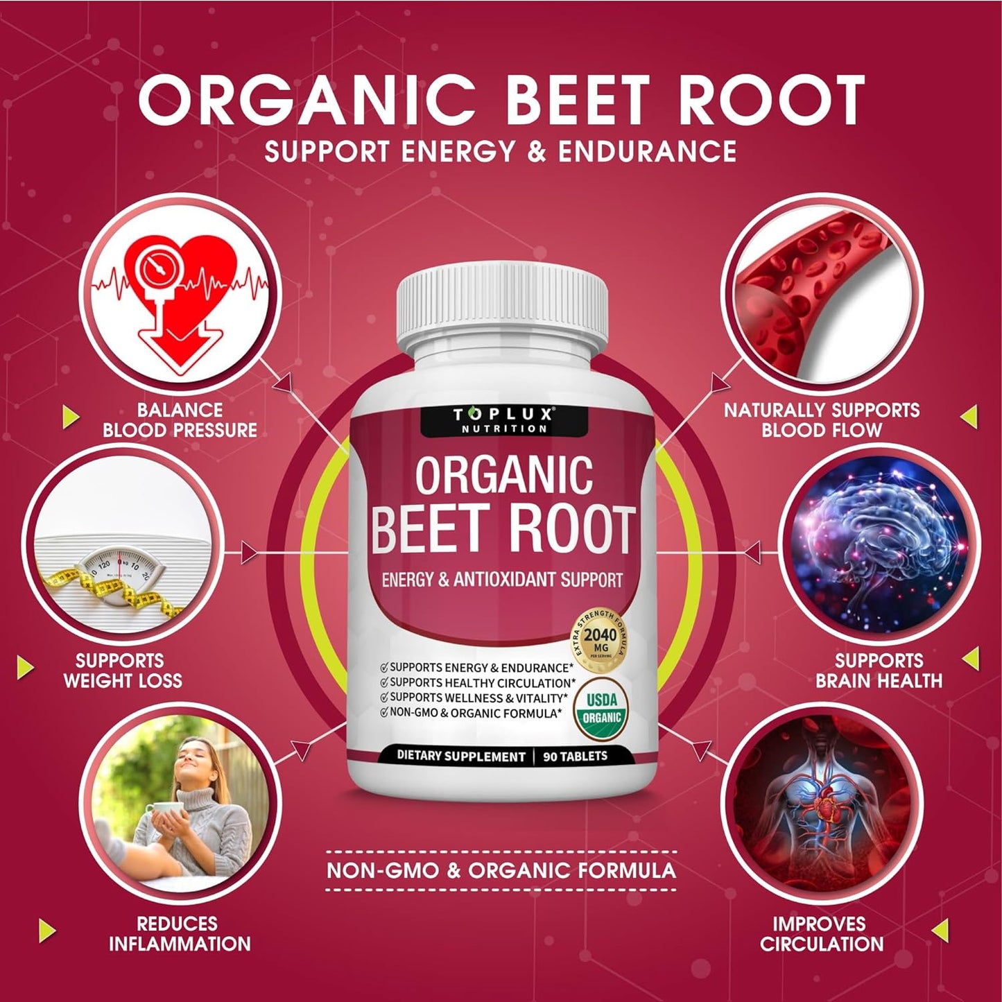 Organic Beet Root Powder Natural Nitric Oxide Beets  90 Tablets