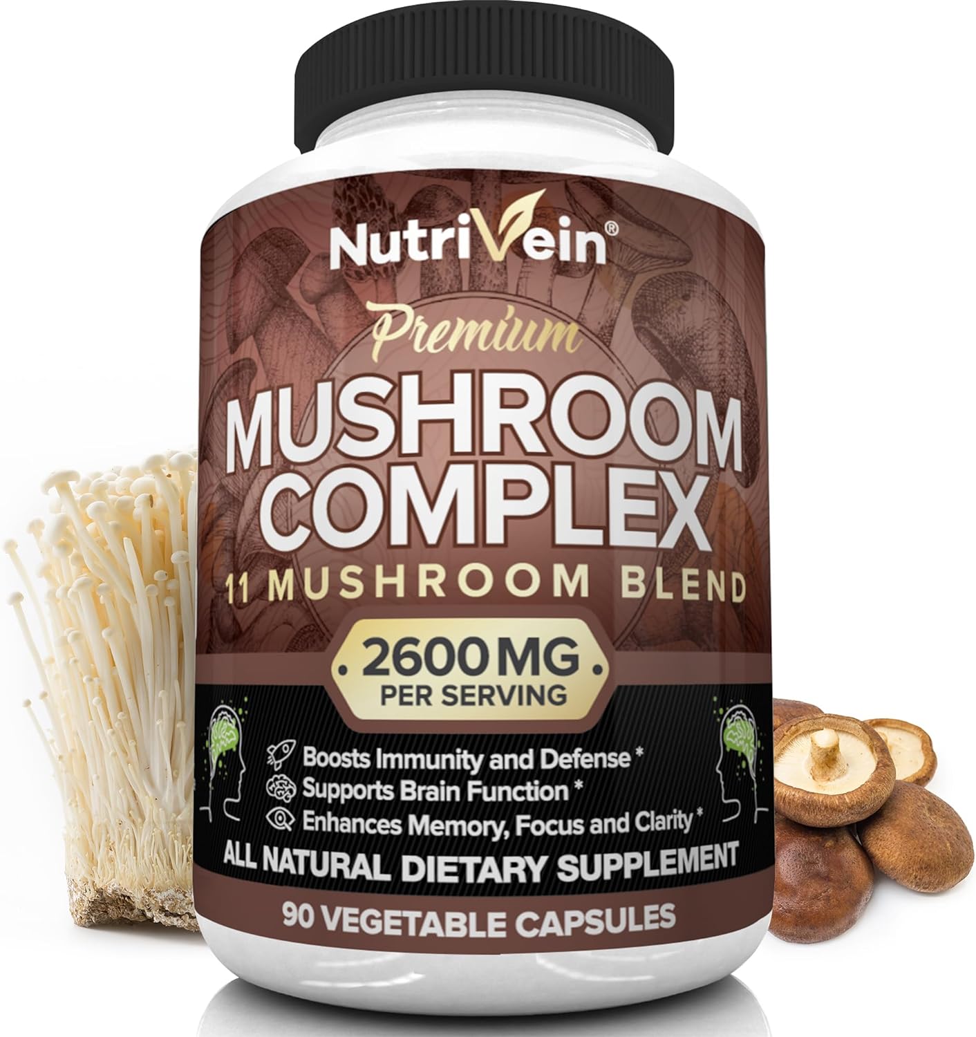 Nutrivein Mushroom Supplement - 2600mg - 90 Capsules