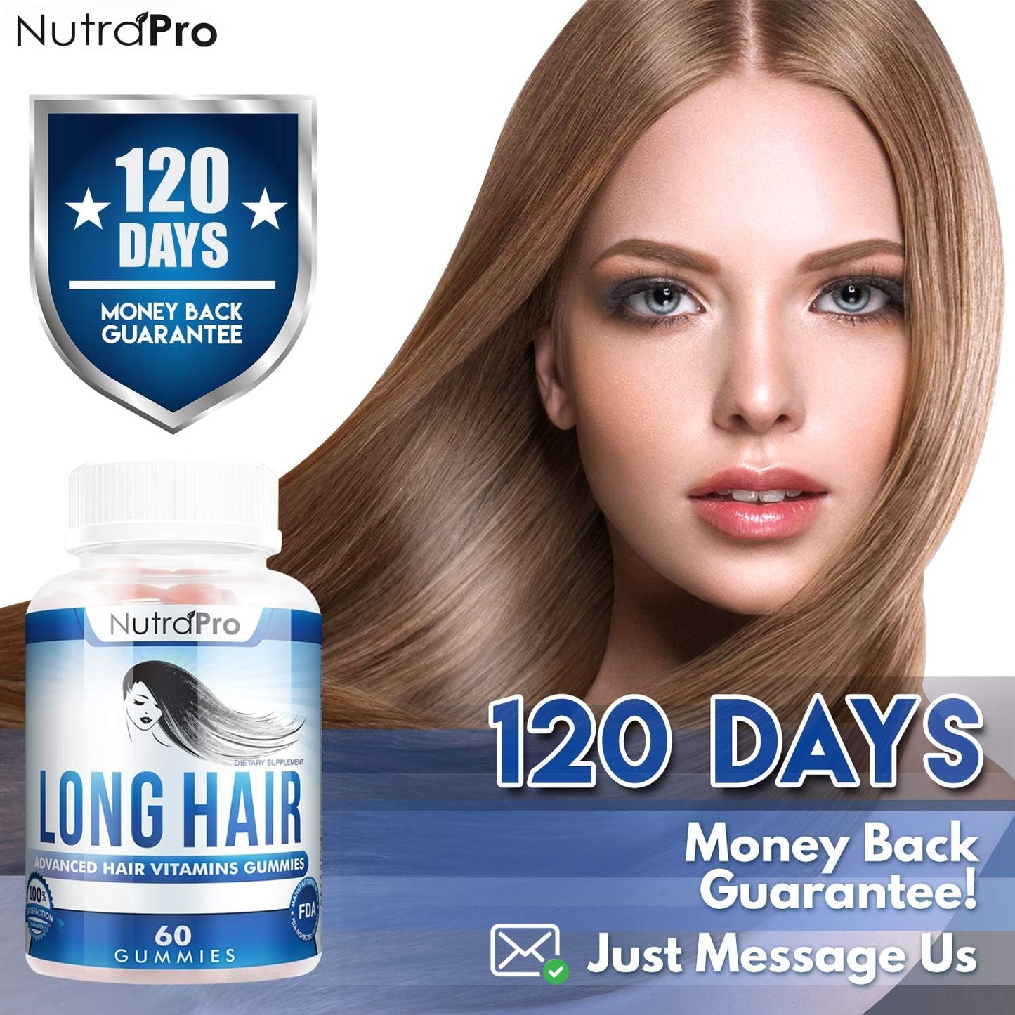 NutraPro Long Hair Gummies – Anti-Hair Loss Supplement for Faster Hair Growth - 60 gummies