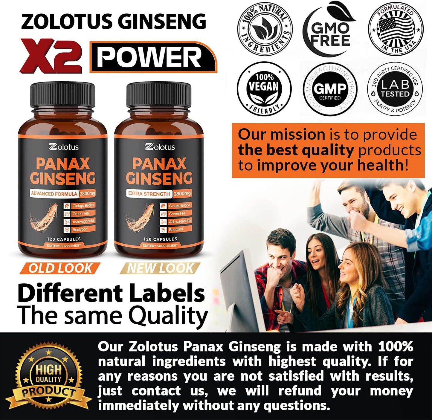 Zolotus Korean Red Panax Ginseng + Ginkgo Biloba - 120 Capsules