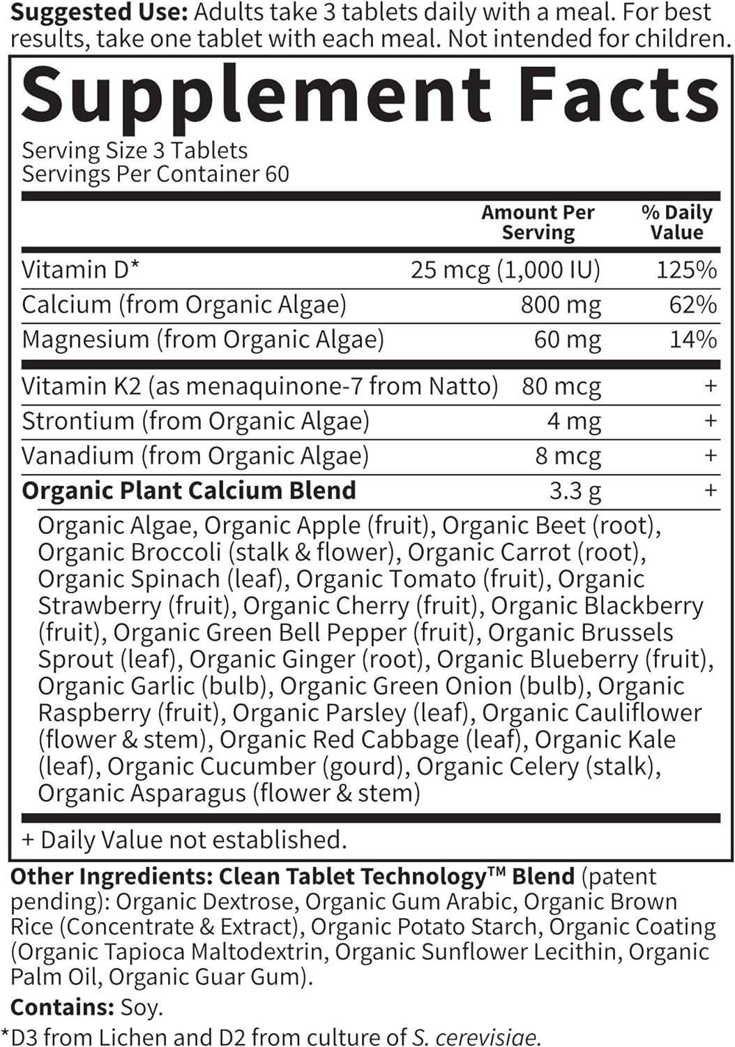 Garden of Life mykind Organics Plant Calcium Supplement 60 Day Count.180 count