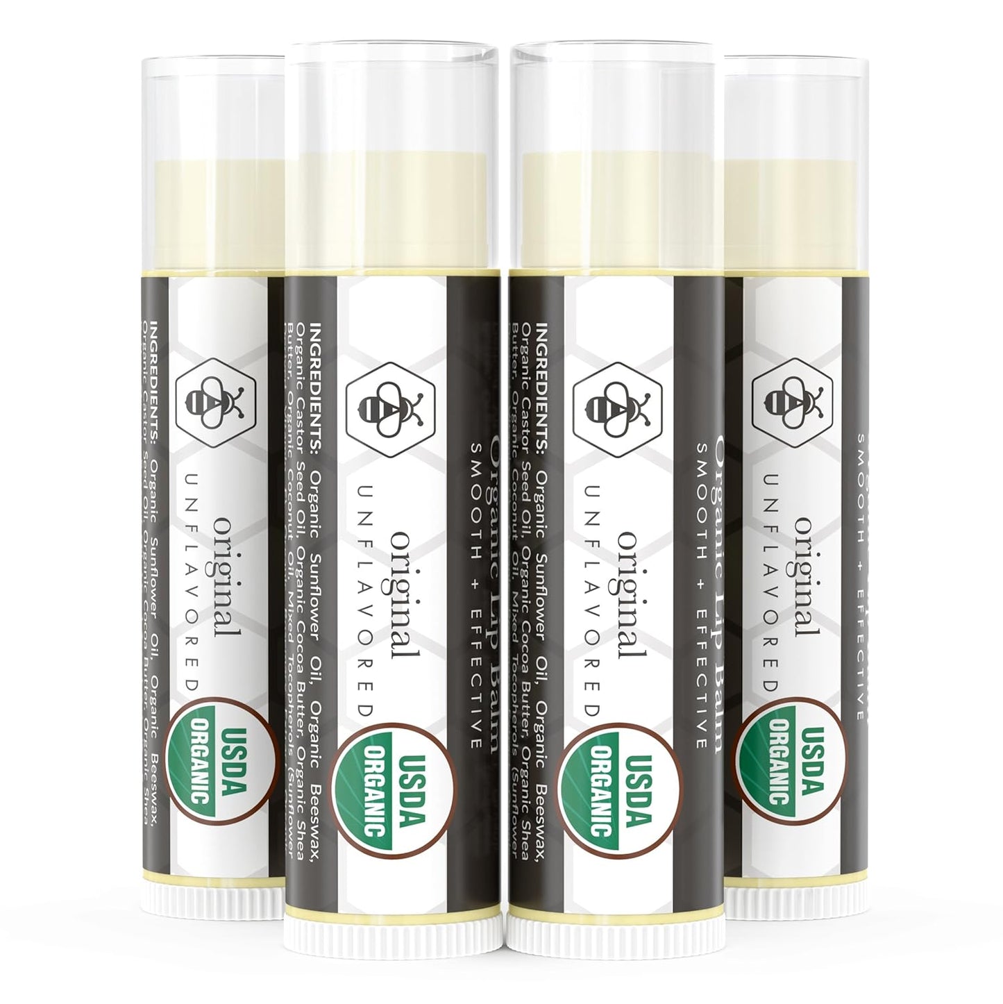 Organic Lip Balm - 4 Pack Unflavored Organic Gifts