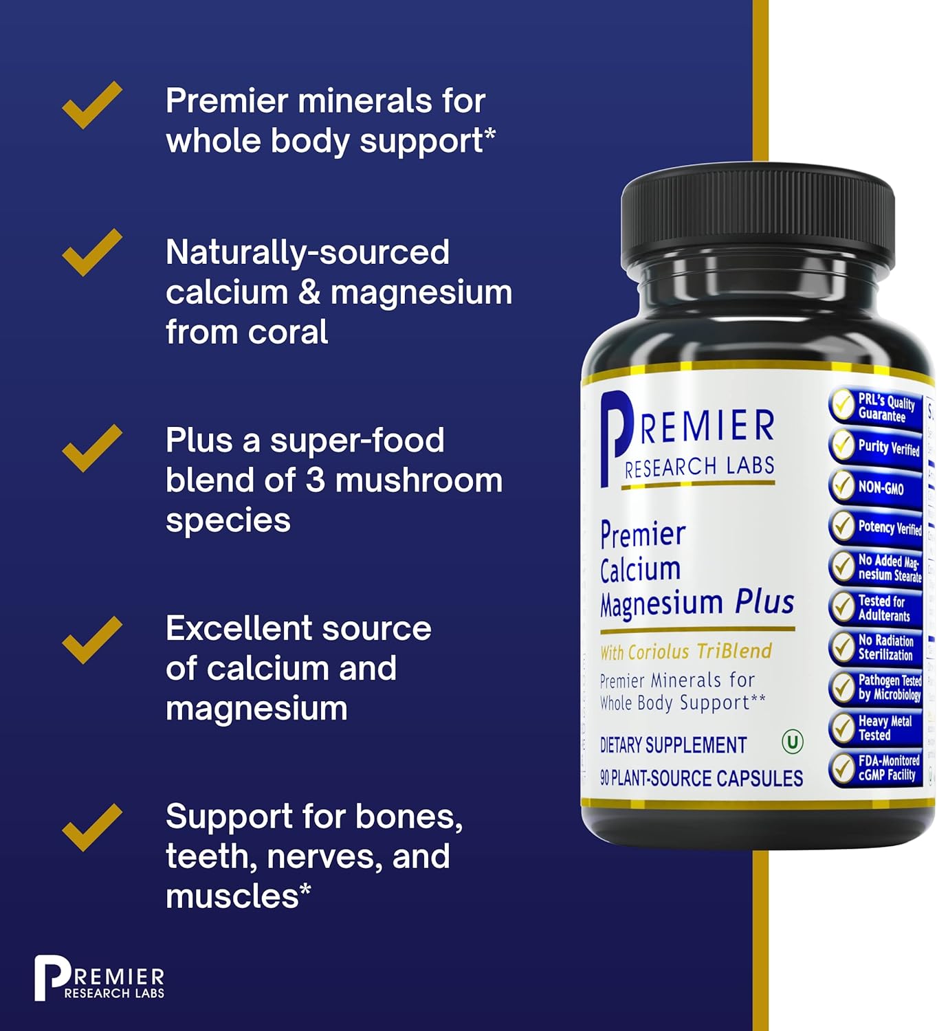 Premier Research Labs Calcium Magnesium Plus - Calcium Magnesium Supplement -90 capsules