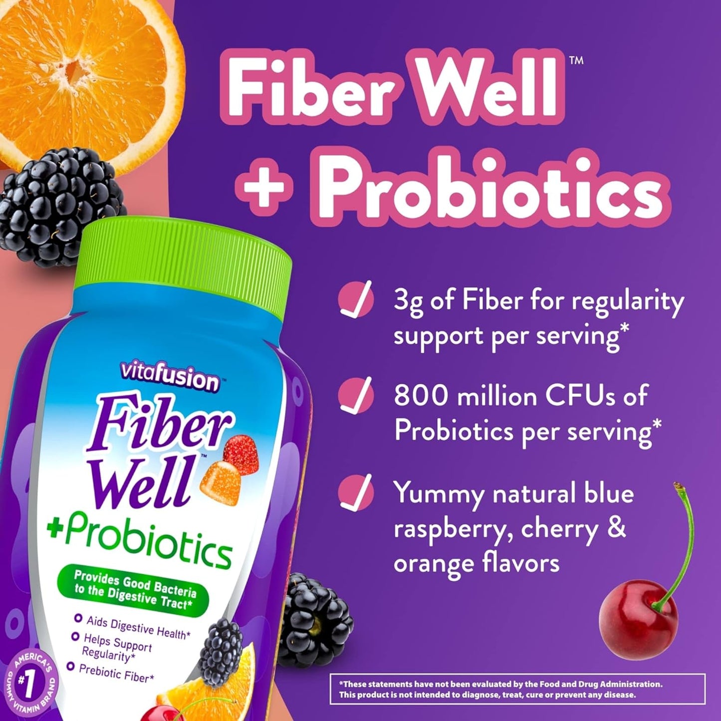 Vitafusion Fiber Well + Probiotics Gummies for Adults, 60 Count