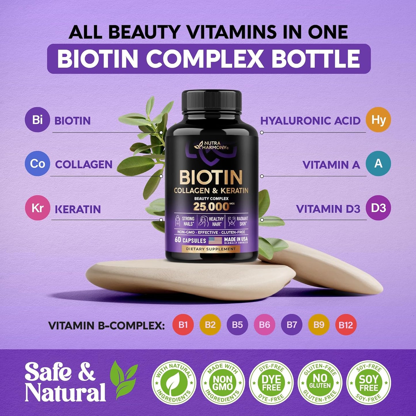 Biotin Collagen  Keratin  Hyaluronic Acid Hair Growth  60 Capsules