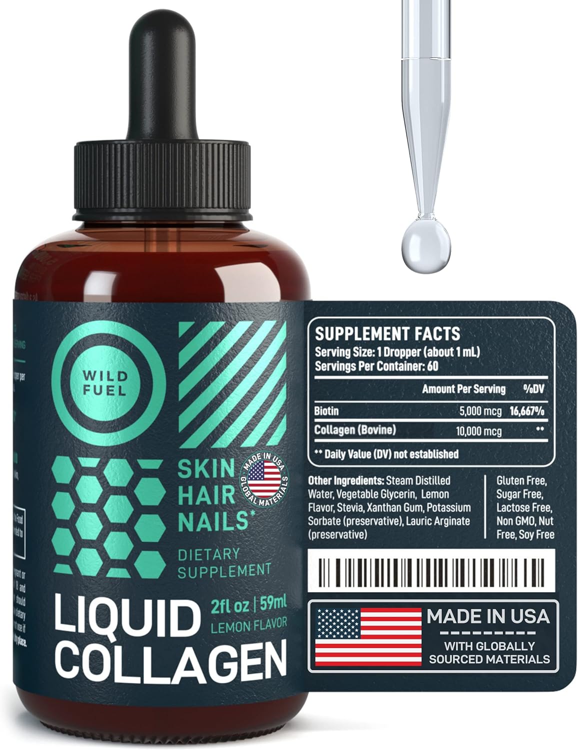 Liquid Collagen Peptides with Biotin Vitamins for Hair Skin and Nails - 2 fl oz