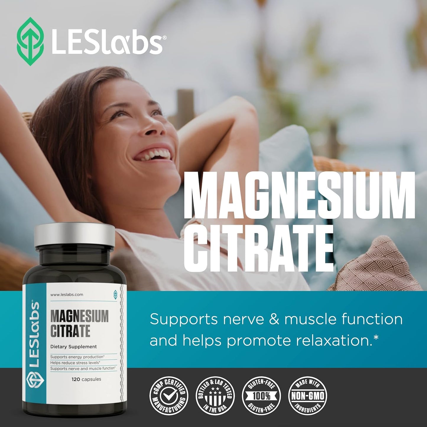 LES Labs Magnesium Citrate – Stress Relief, Restful Sleep 120 Capsules