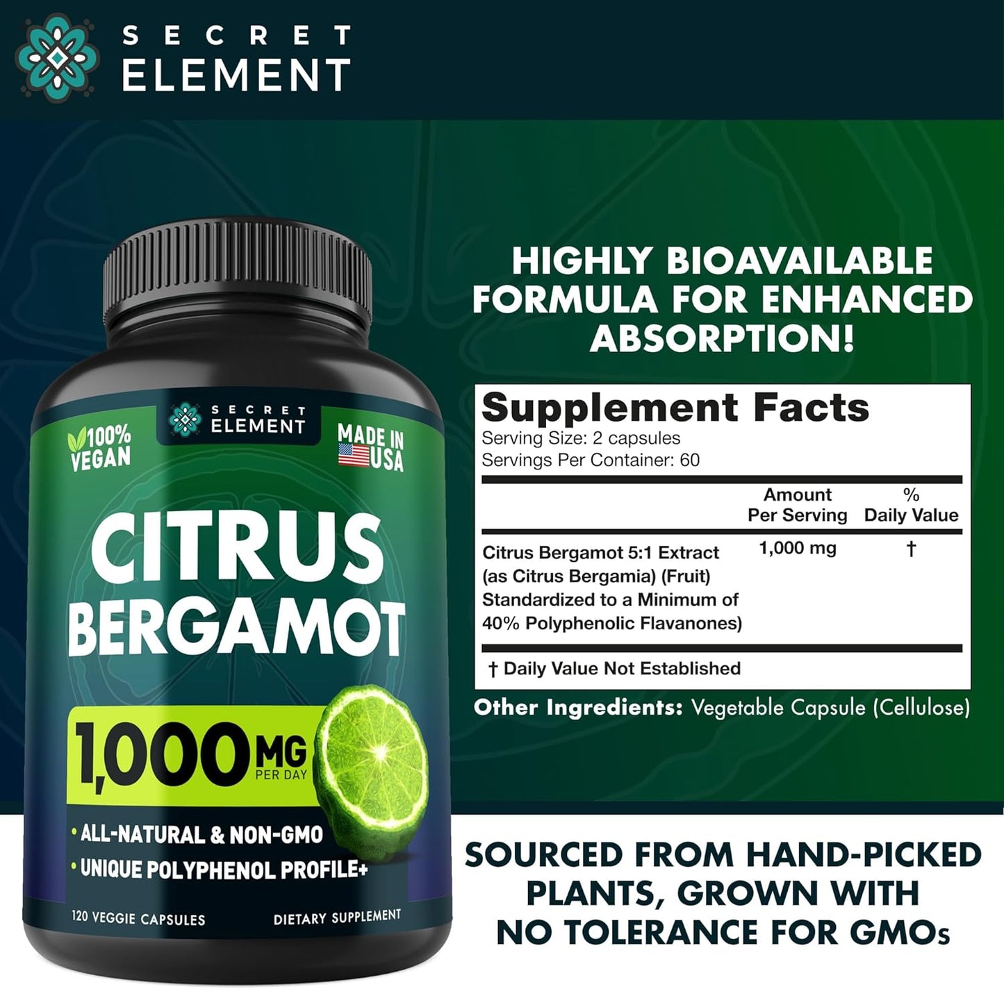 Citrus Bergamot Extract 1000mg - 120 capsules