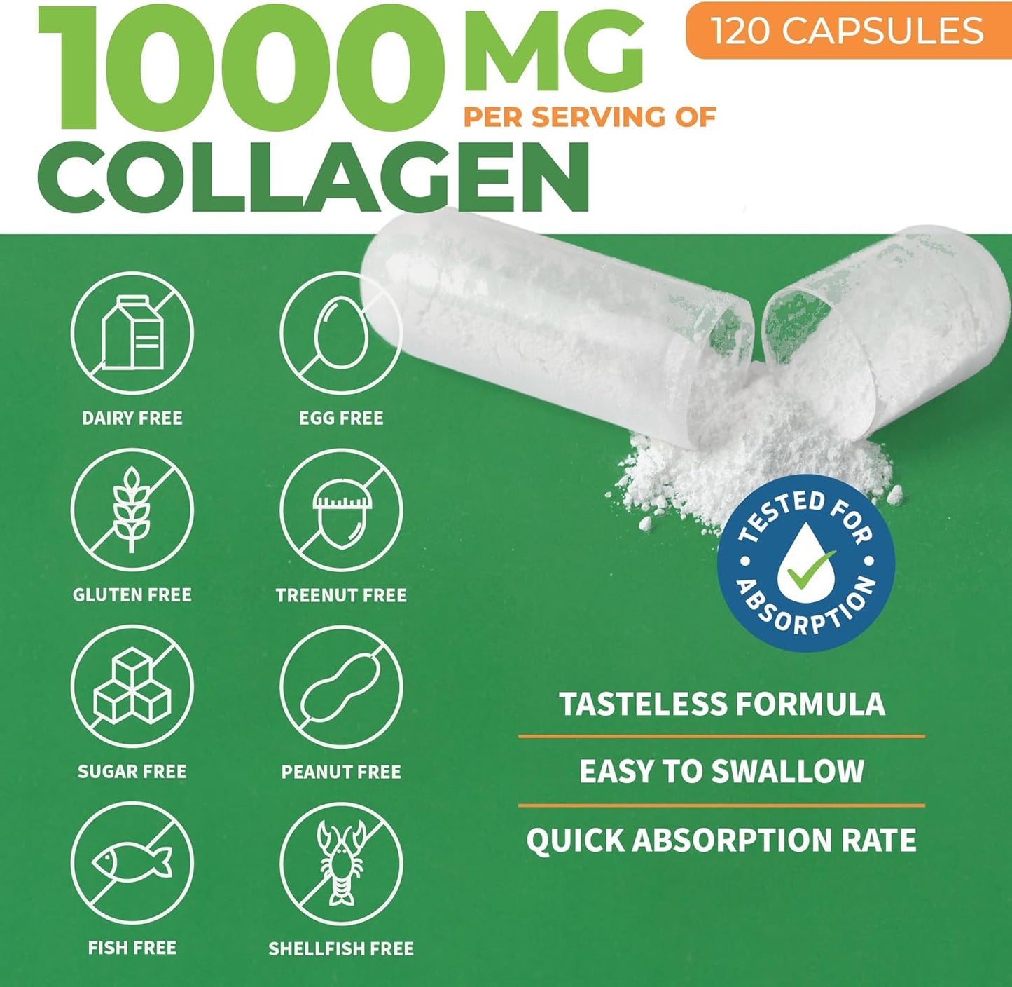 ForestLeaf Multi Collagen Pills with Hyaluronic Acid + Vitamin C -  120 Capsules