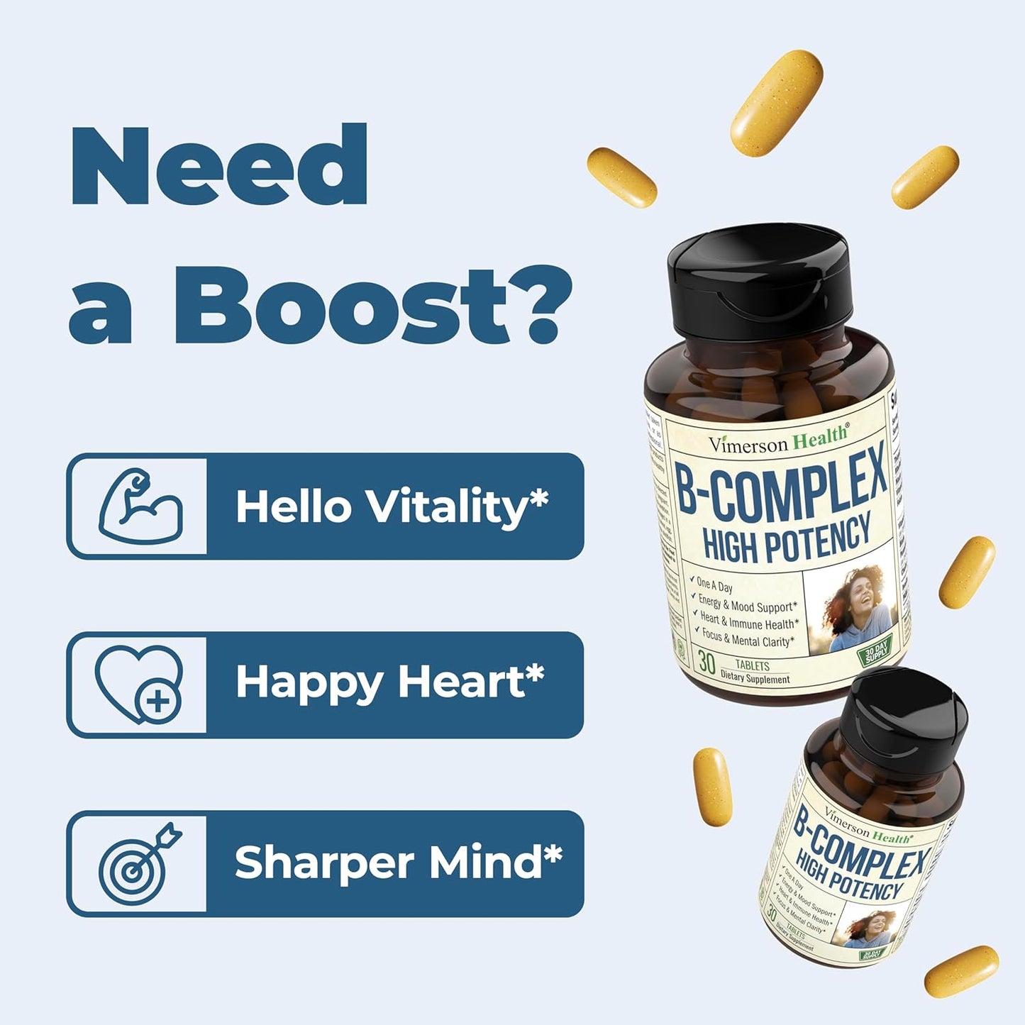 Vitamin B Complex with Vitamin B12, Niacin, Vitamin B2, Vitamin B6, Folic Acid 400mcg 30 tablets