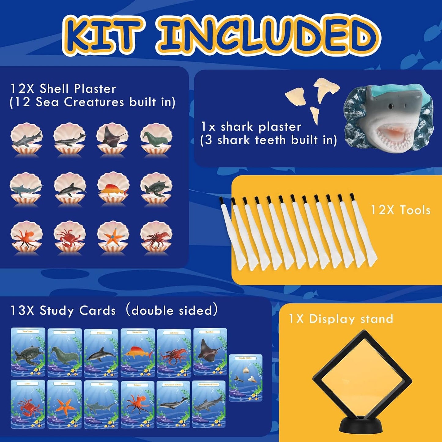 Lehoo Castle Ocean Animals Dig Kit, 3 Shark Teeth Fossils