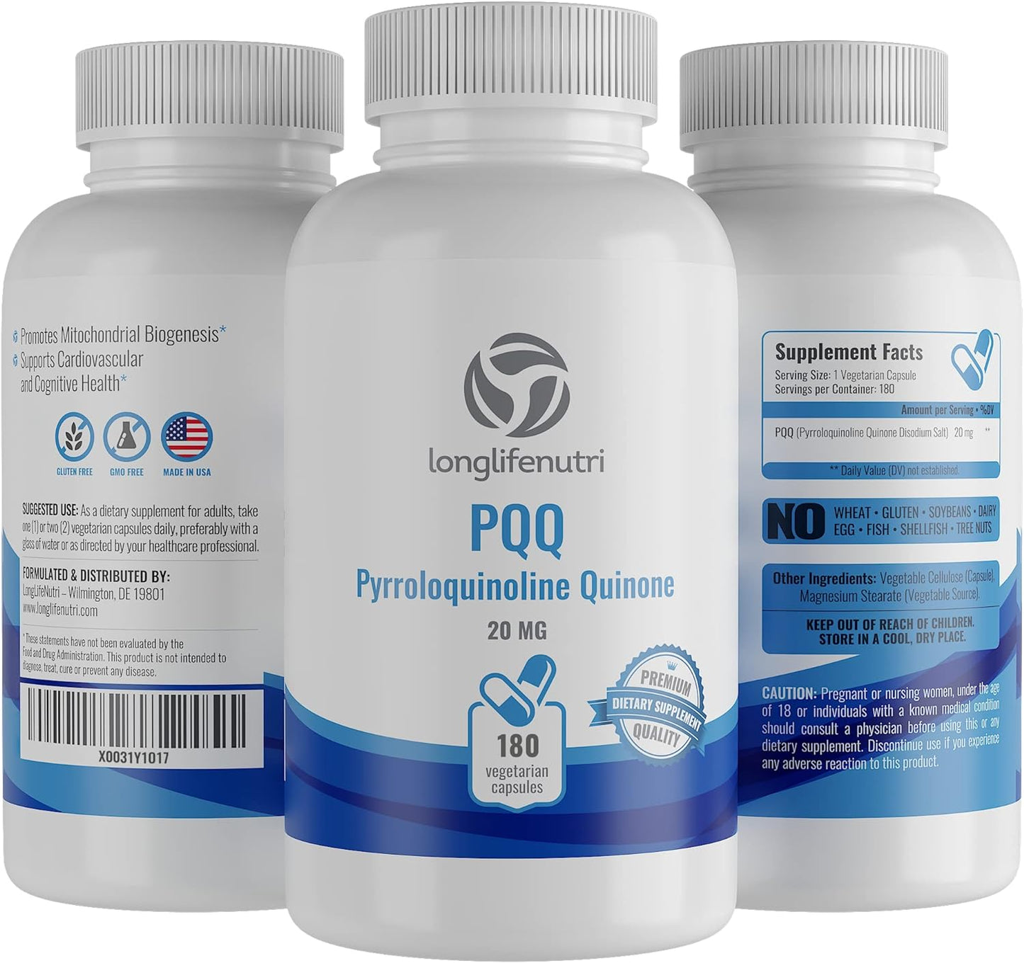 LongLifeNutri High Purity PQQ Supplement - 180 Capsules