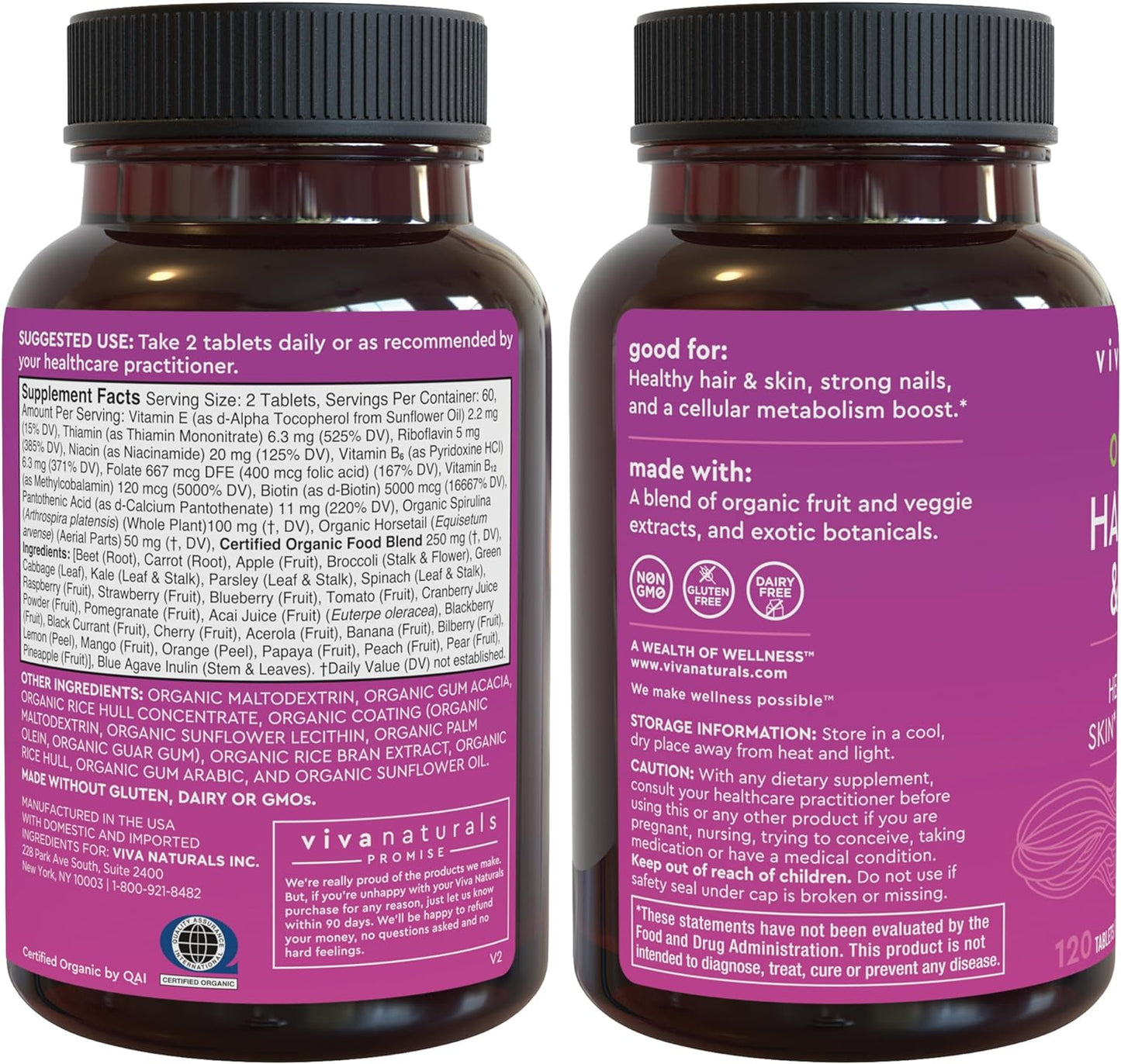 Organic Biotin Vitamins For Hair Skin and Nails Health Support -  120 Biotin Supplement