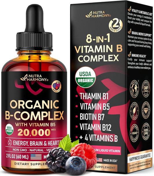 USDA Organic Vitamin B Complex w/ B5 8-in-1 Liquid Drops