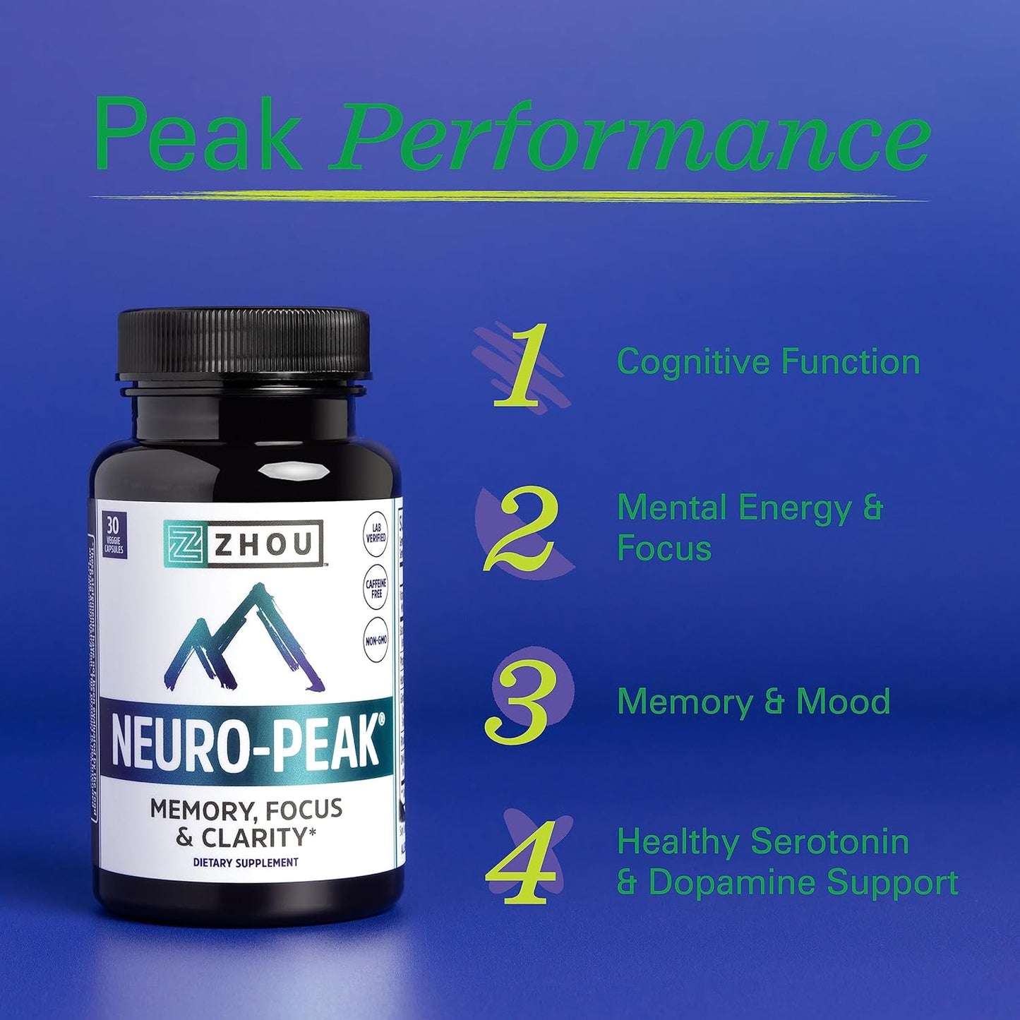 Zhou Neuro Peak Brain Support Memory, Focus & Clarity 30 VegCaps