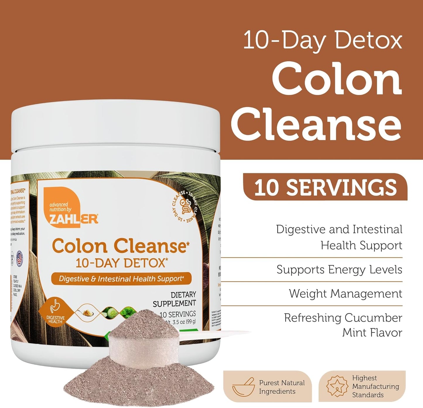 Zahler Colon Cleanse 10-Day Detox Cleanse - Cucumber Mint Flavor -3.5 oz