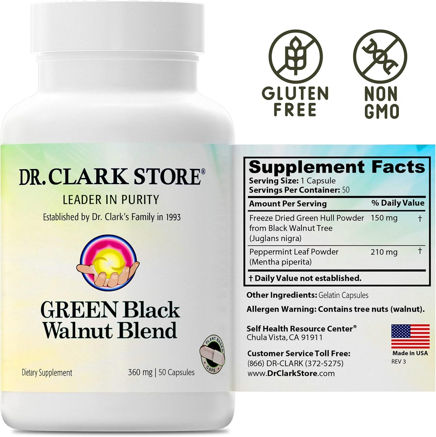 Dr Clark Green Black Walnut Blend - 360mg, 50 Gelatin Capsules