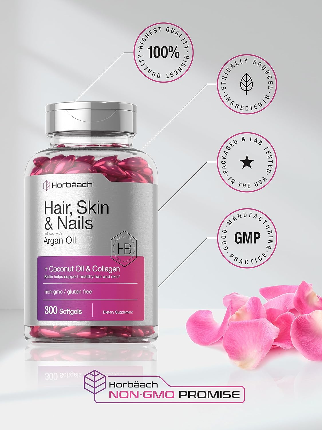 Hair Skin and Nails Vitamins | 300 Softgels