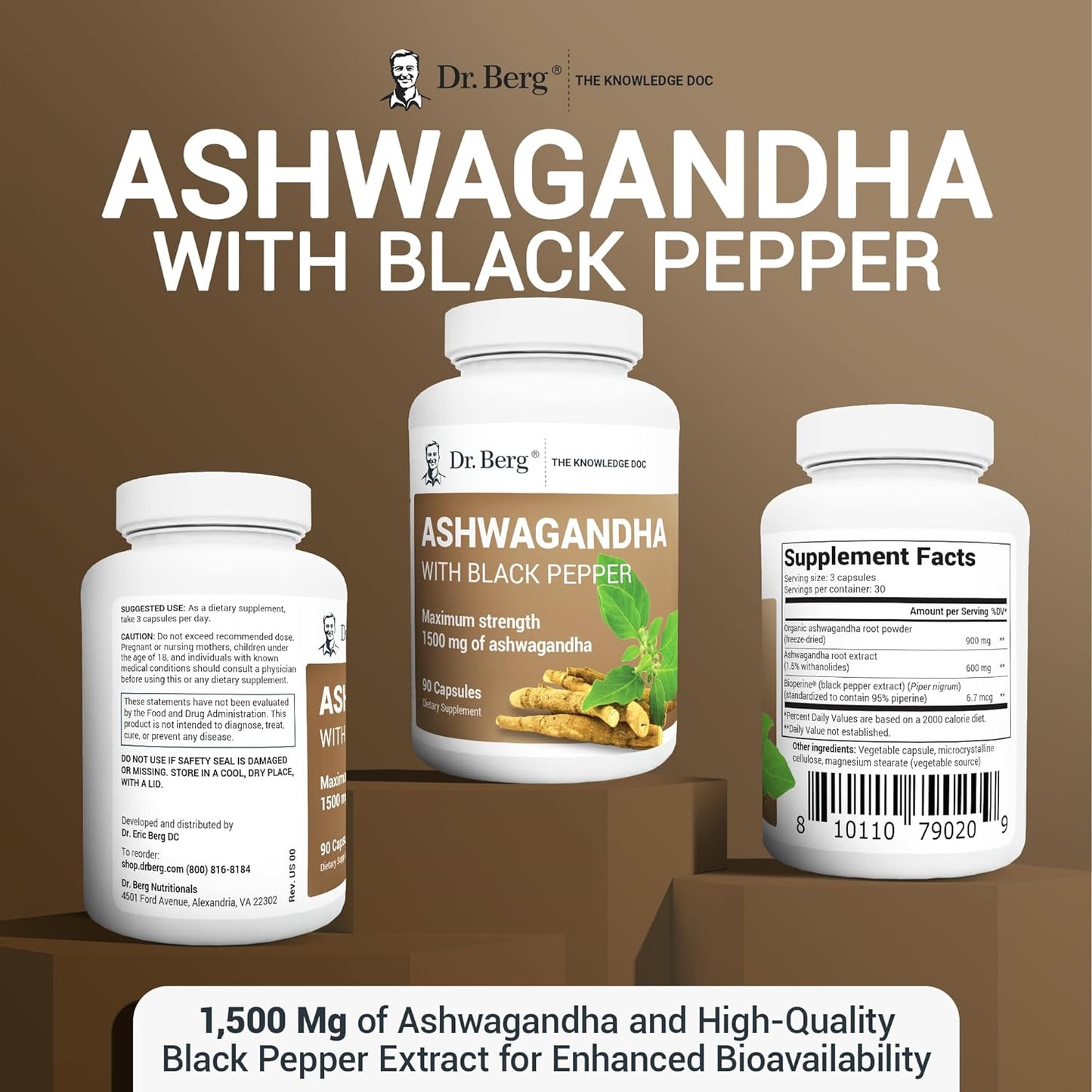 Dr. Berg Ashwagandha with Ashwagandha Root Powder  90 Capsules