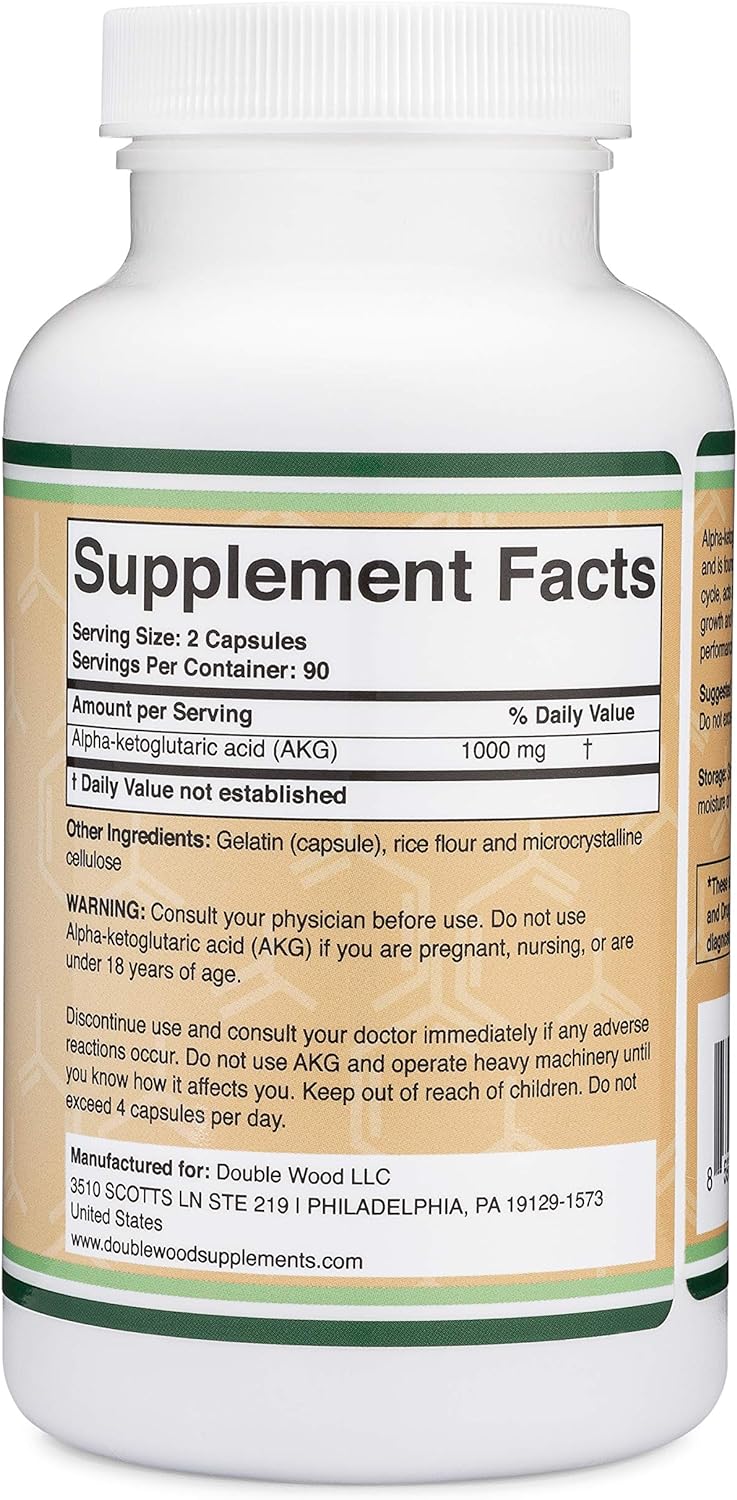 AKG Supplement (Alpha Ketoglutaric Acid) 1,000mg Per Serving 180 Capsules